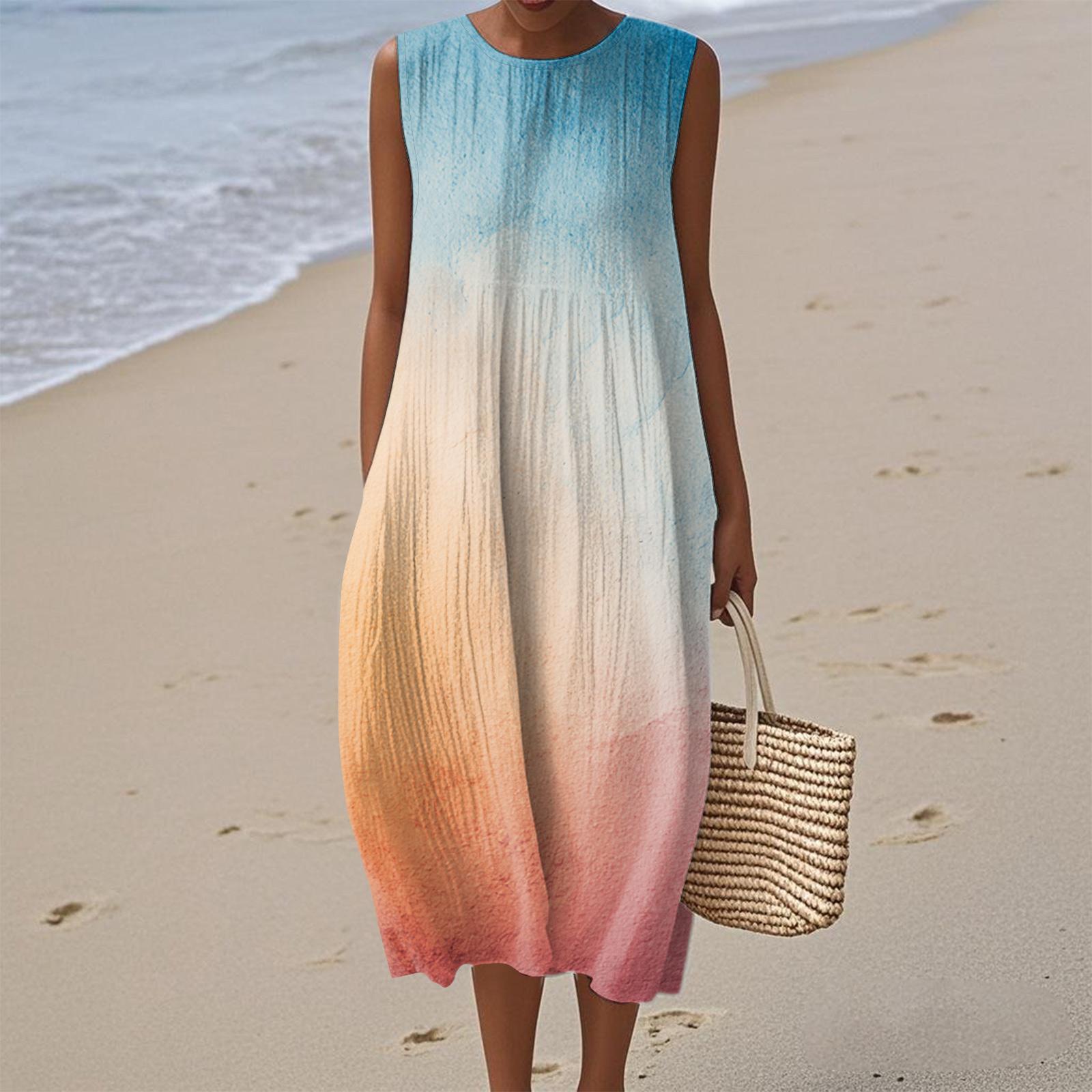 

Women s Fashion Casual Sleeveless Round Neck Retro Bohemian Elegant Temperament Dress M