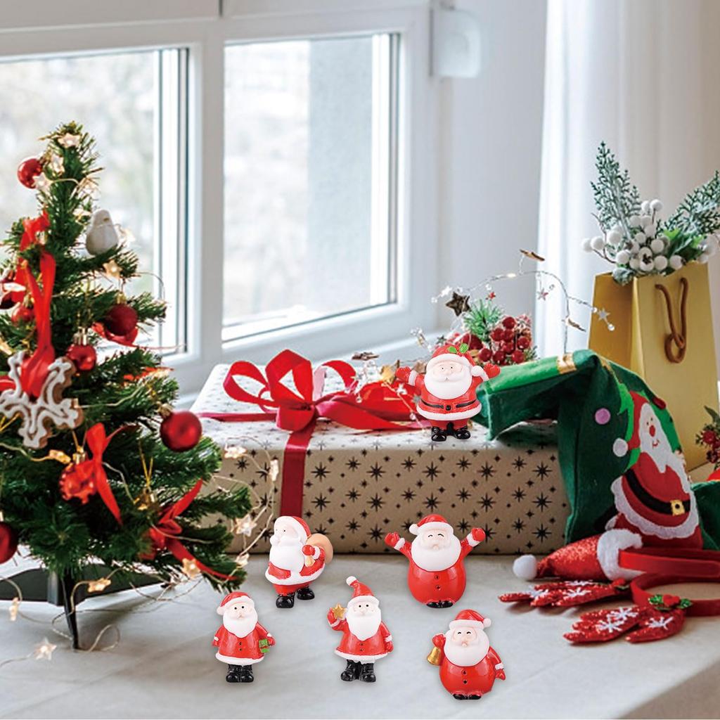 Set of 6 Santa Claus Miniature Christmas Cute Resin Christmas Decorations for Potted Window DIY Christmas Gifts Ornaments, Tabletops, Bonsai, Plants,