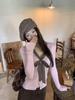 High-End Pink Knit Cardigan with Core-Spun Yarn Design for Autumn/Winter