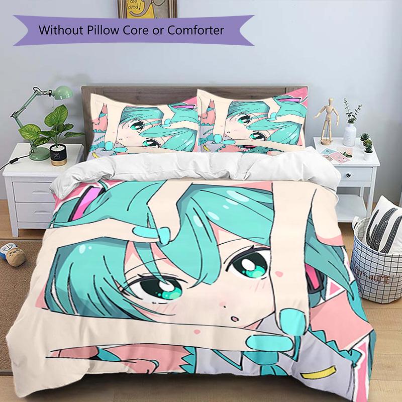 Set Biancheria da Letto con Fantasia Hatsune Miku 3 Pezzi Set Copripiumino include Copripiumino & Federe, Decorazione Camera da Letto Perfetta per Tutte le Stagioni & Regalo