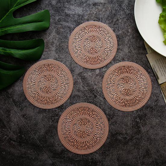 4Pcs Coaster Non-slip Good Heat Insulation Ultra-thin Nordic Hollow Gilding Dining Table Cup Mat for Home