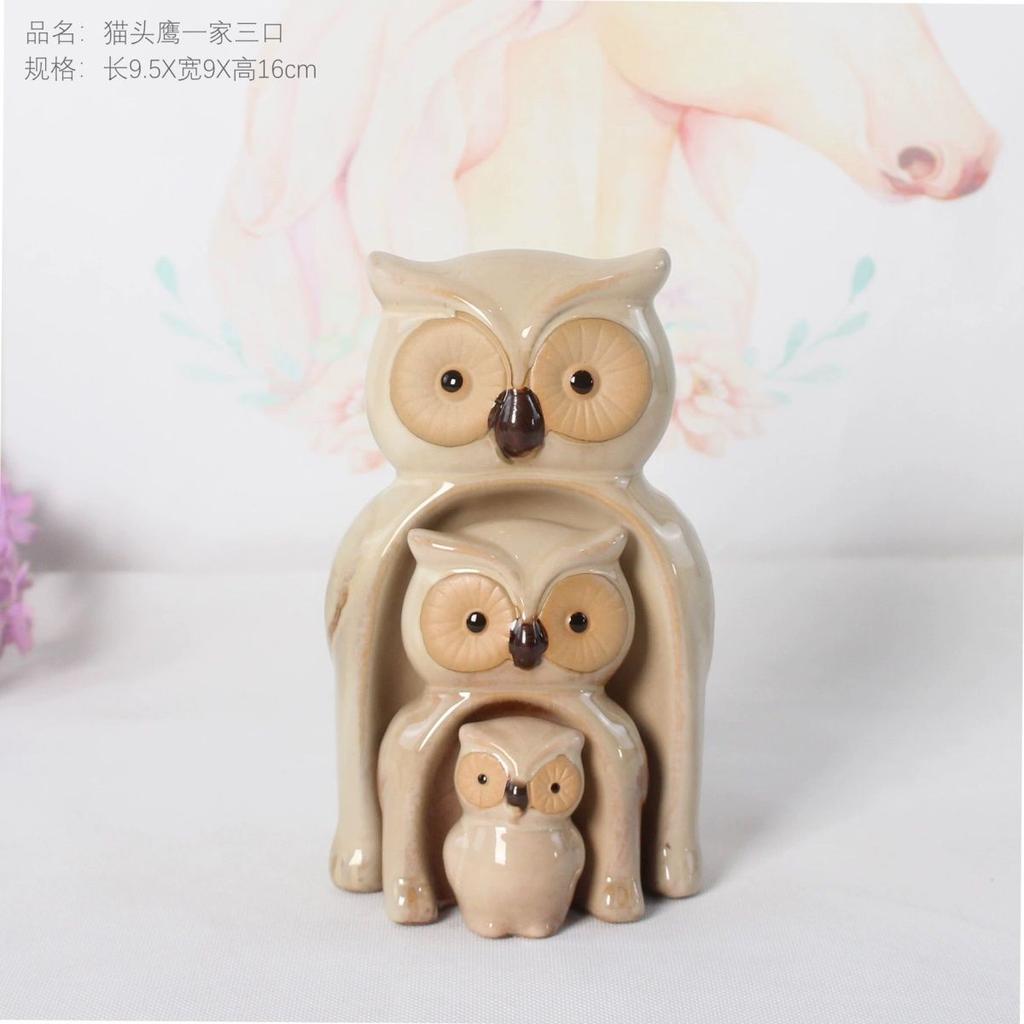 Creative Ceramics Cute Frog Owl Family of Three Living Room TV Cabinet Entrance Ornament Figurines & Miniatures