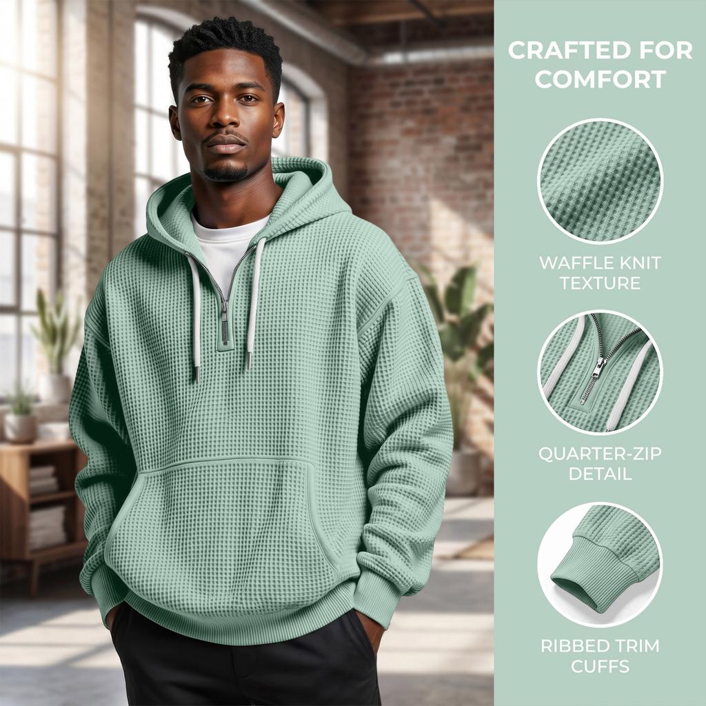 Men's Half Zip Hoodie Knit Color Casual Sweatshirt