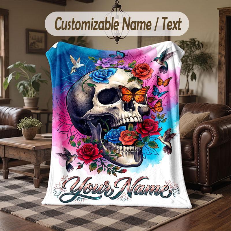 Gothic Theme Throw Blanket Custom Name Text Personalized Blanket Soft Cozy Blanket for Home Sofa Bed