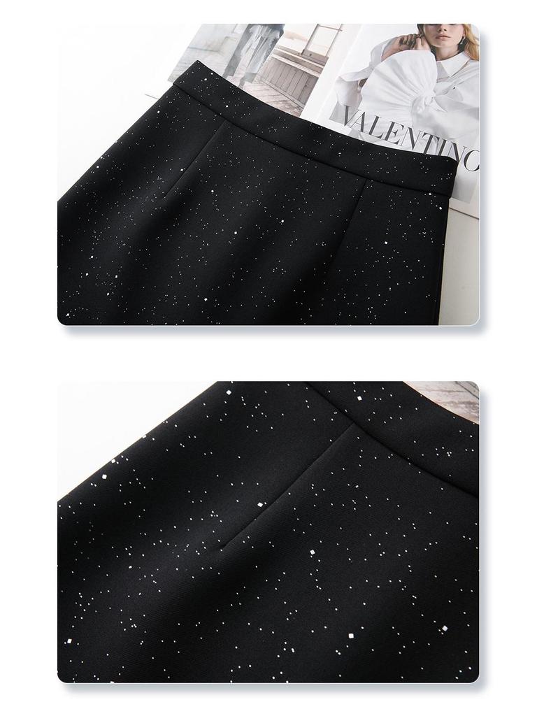 Women's Gray Sequined Midi Skirt - Spring 2025 High Waist Bodycon A-line
