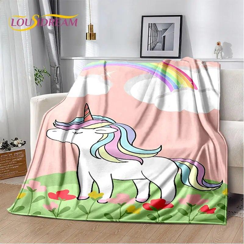 Cartoon Cute Unicorn Soft Plush Blanket,Children's Flannel Blanket Throw Blanket for Living Room Bedroom Bed Sofa Picnic Cover