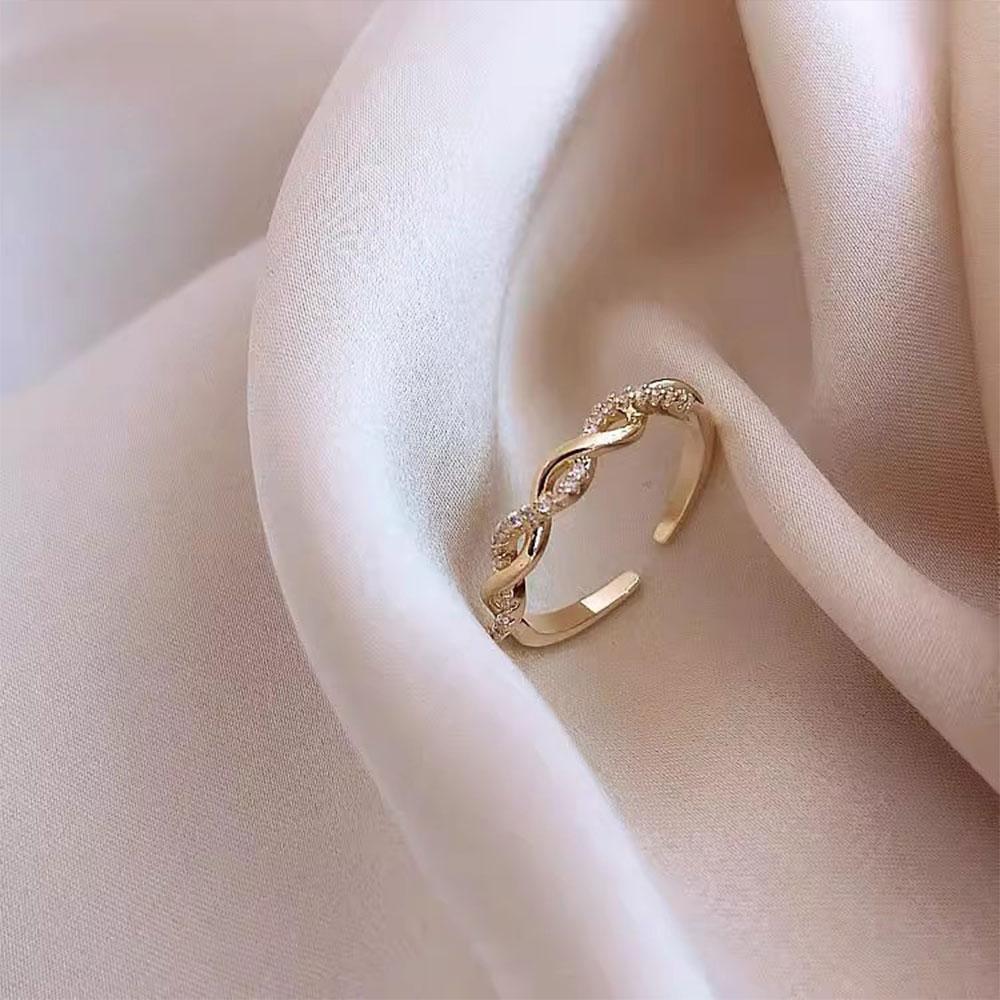Classic Twist Chain Open Rings For Women Zircon Stainless Steel Geometric Twist Wrapped Couple Ring Wedding Aesthetic