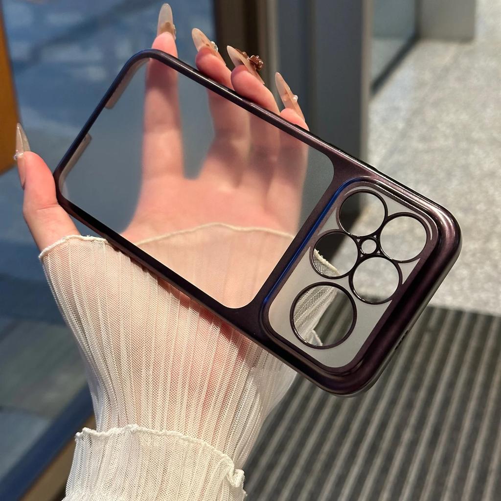 Custodia Rigida Trasparente con Bordo Lucido Placcato di Lusso per Xiaomi Poco F8Ultra F8Pro Copertura Posteriore Rigida Sottile Antiurto con Protezione Completa per Fotocamera