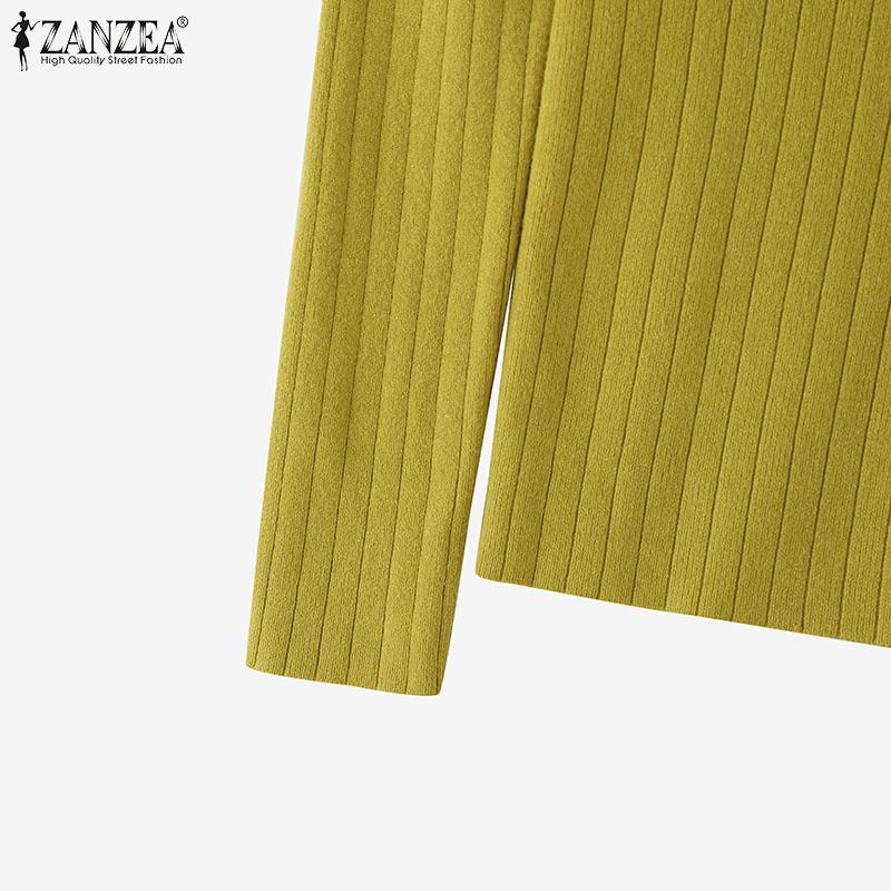 ZANZEA Autumn Spring Women Mockneck Long Sleeve Stretch Rib Knitted Sweater Undershirts