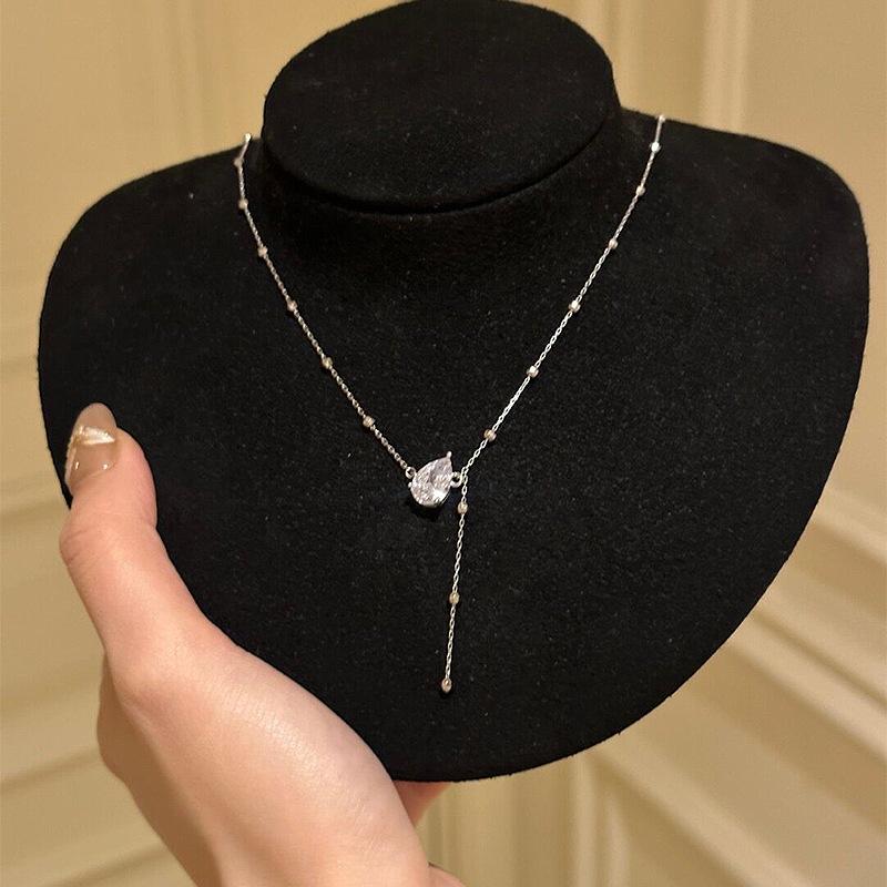 New S925 Silver Tassel Pear Shaped Women's Necklace Exquisite High-quality Casual Wedding Jewelry