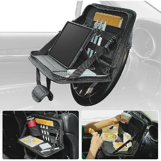 JOYTUTUS Steering Wheel Tray, Car Multifunctional Eating Desk, Car Office Bag, Back Seat Laptop Desk, Seat Headrest Table for Eating, Fit for Large Small
