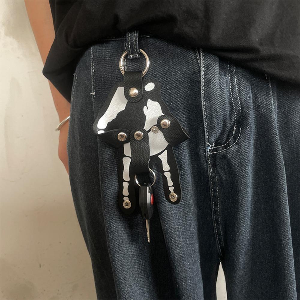 Punk Hand Keychain Holder PU Leather Hand Bone Key Bag Pendant  Backpack Decor