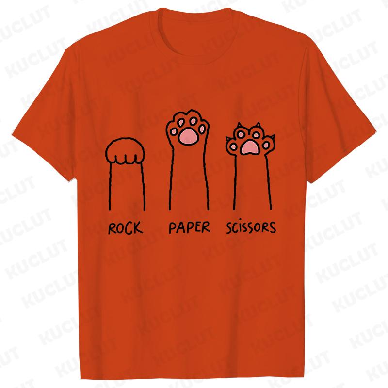 Schere Stein Papier Lustiges Katzenpfotenabdruck T-Shirt Damen Sommer Weiche Oversized Tops Mode Lässig Kurzarm Street T-Shirt