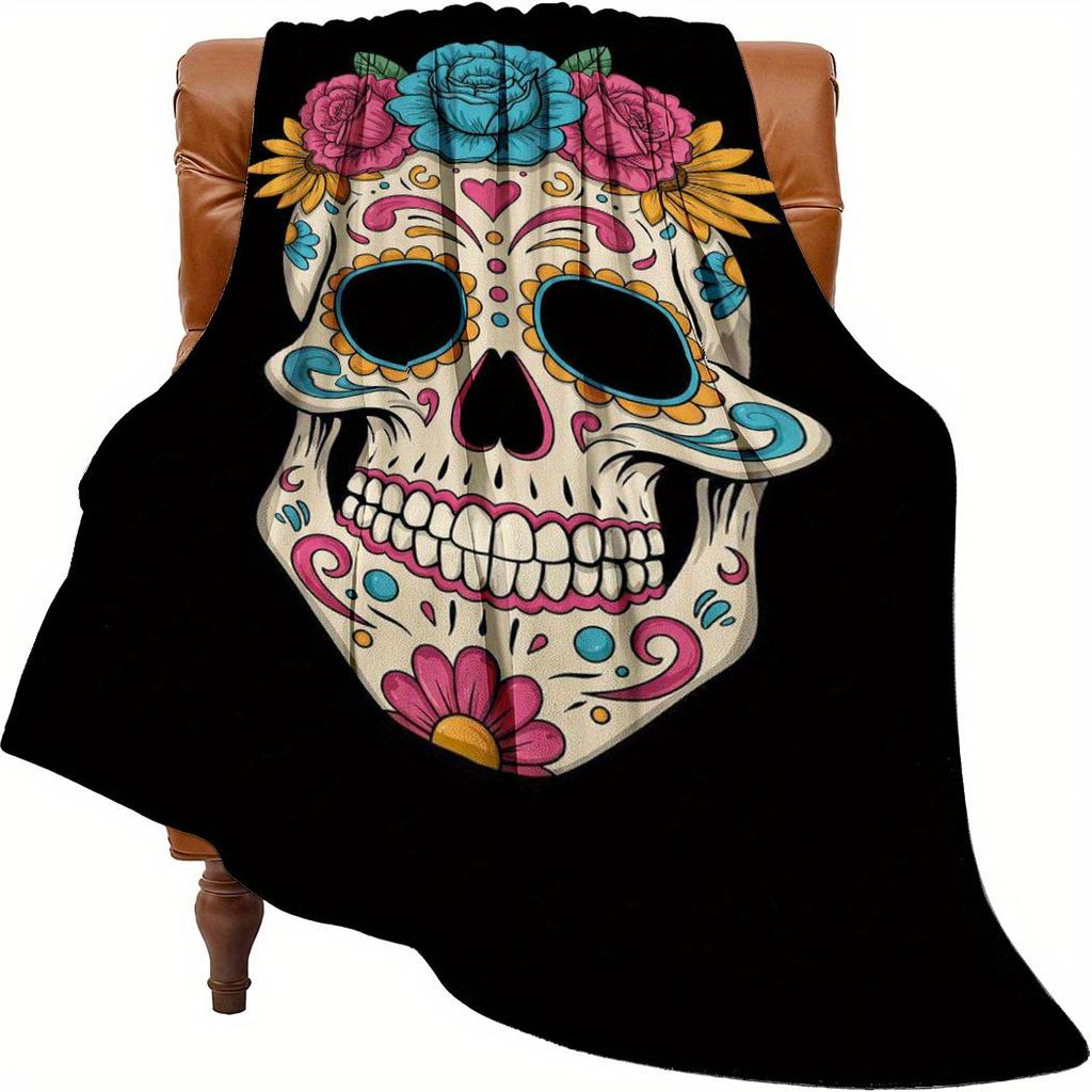 Day of the Dead Skull Flannel Throw Blanket Colorful Design Soft Cozy Fleece for Home Office Sofa Car Gift 150x200cm