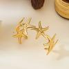 Stainless Steel Vintage Exaggerated Wide Cuff Bangle for Women Gold Color Starfish Shell Geometric Bracelet Beach Party Jewelry