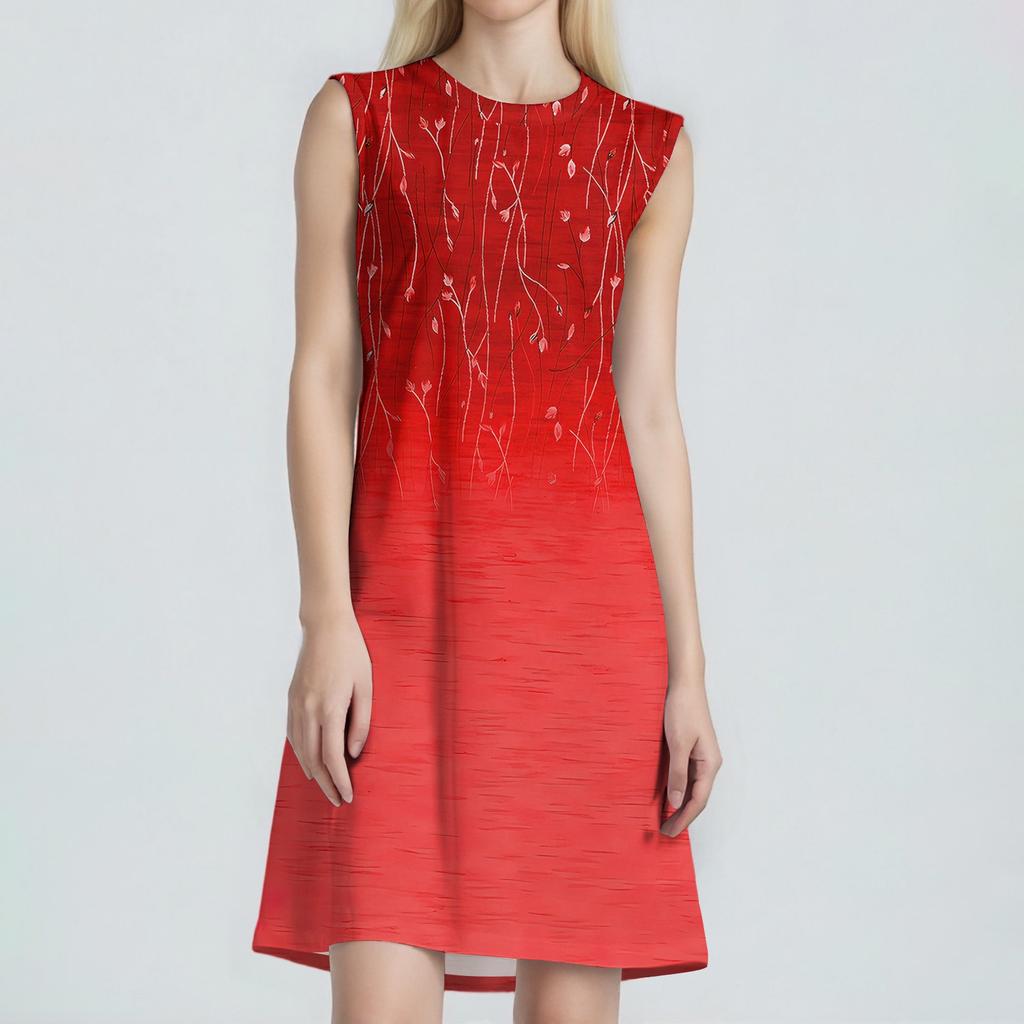 Women's Fashion Casual Print Round Neck Sleeveless Short Dress