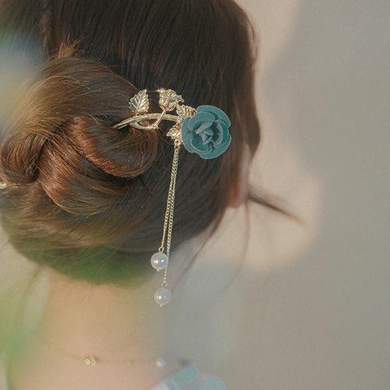 Perlen Quaste Bogen Design Rutschfest Haarnadel Damen Niedlich Rose Blume Dekor Haar Gabel Kostüm Zubehör