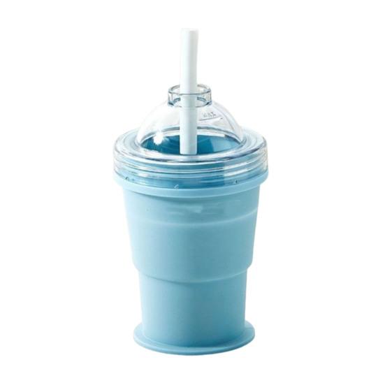 Ice Ball Maker Cup 2-in-1 Collapsible Silicone Ice Hockey Cup with Straw And Lid Foldable Easy Demolding Sphere Ice Cubes for Whiskey Cocktails