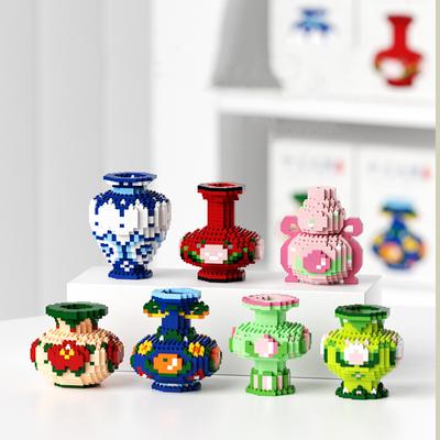 Novo vaso de porcelana azul e branco enfeites para sala de estar pequenas partículas blocos de construção educacionais para crianças brinquedos presentes