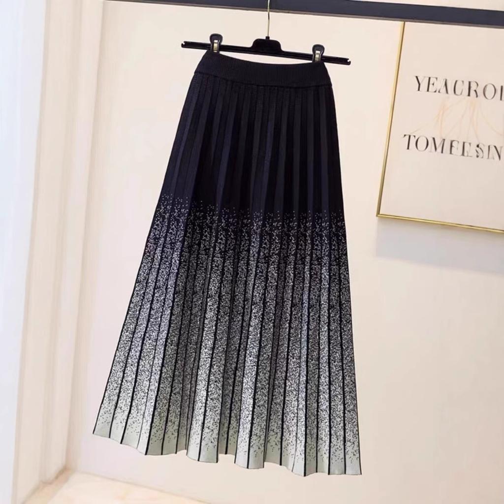 Autumn and Winter Women's Knitted Half Skirt Solid Color High Waist Elegant Mid Length Skirt A-line Skirt
