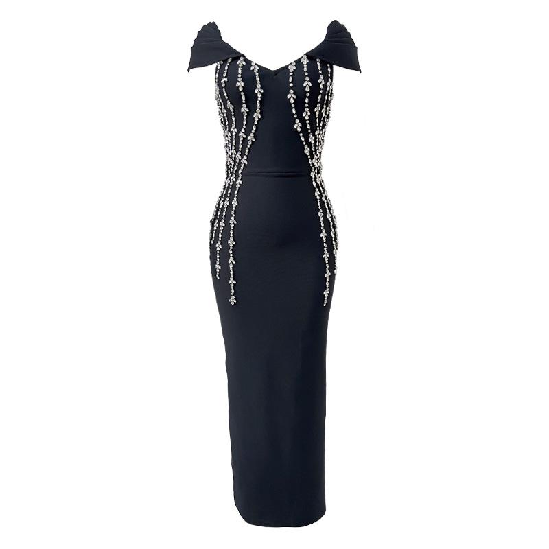 Black Two-Way Bandage Split Evening Gown