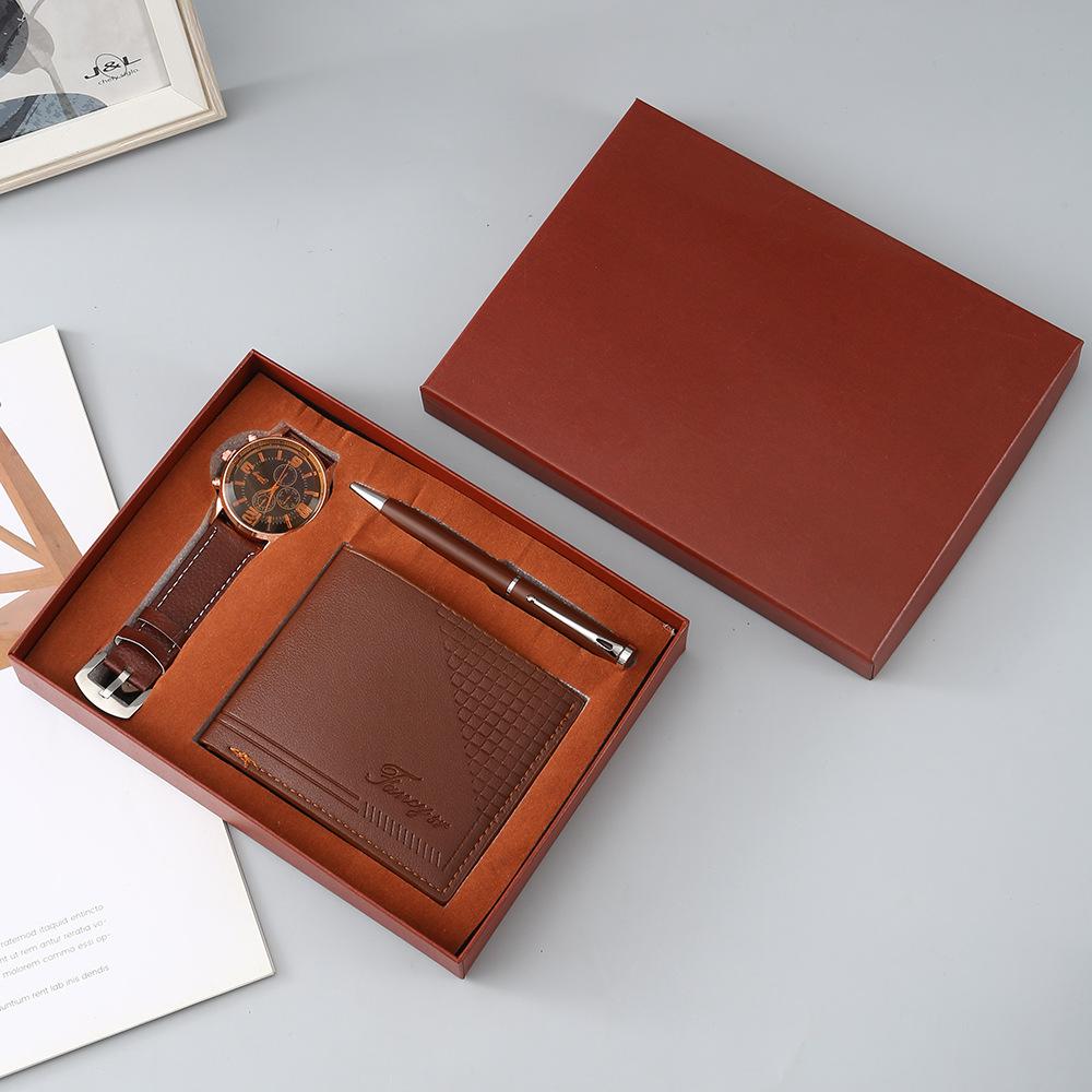 Set de Regalo para Hombre, Cartera + Reloj + Caja para Cinturón, Regalo de San Valentín Día del Padre para Novio Amigo