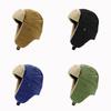 Retro Lamb Wool Canvas Lei Feng Hat with Ear Protection, Velvet-lined, Solid Color, Thickened for Warmth