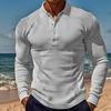 New Men's T-Shirt: Waffle Weave Casual Collared Button-Down Slim-Fit Long-Sleeved Polo Shirt