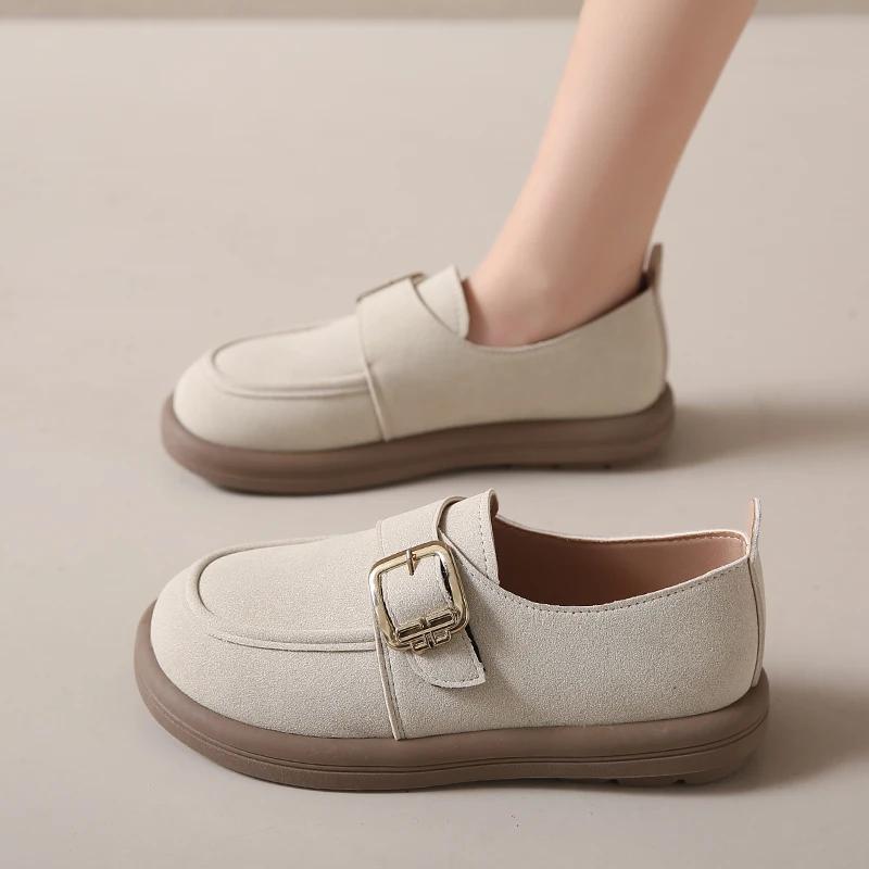 Fashion 2025 Vintage Shoes Women's Spring Autumn New Style Flat Soft Bottom Plus Size Buckle Single Shoes Casual Comfortable Footwear