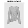 UR 2025 Autumn Women's Irregular Pleated Long-Sleeve T-Shirt
