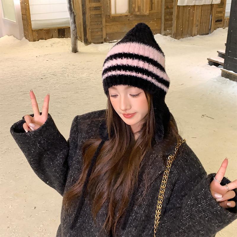 

Autumn and Winter New Warm and Versatile Korean Style Imitation Mink Hat for Women Korean Style High End Cold Proof Ear Protection Knitted Hat 20*25cm