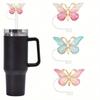 Schmetterling Strohhalmabdeckung, Glitzer Strohhalmabdeckkappe für Becher, Wiederverwendbare Strohhalmaufsätze Lustiges Becherzubehör Kompatibel mit 10mm/0.39in Strohhalm