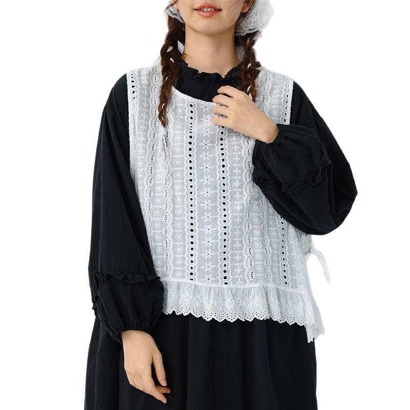 Women's Japanese Embroidered Cotton Lace Camisole Vest with Side Slits