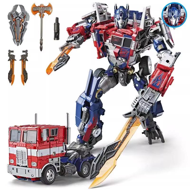 31CM Transformation Optimus Prime Robot Car Toys Truck Head Metal Weapons Suit Gold Black Autobots Action Figure Model Toys Gift