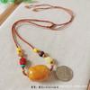 Golden Chicken Oil Clavicle Chain with Cinnabar Beads, Hand-Woven Rope – Versatile Necklace