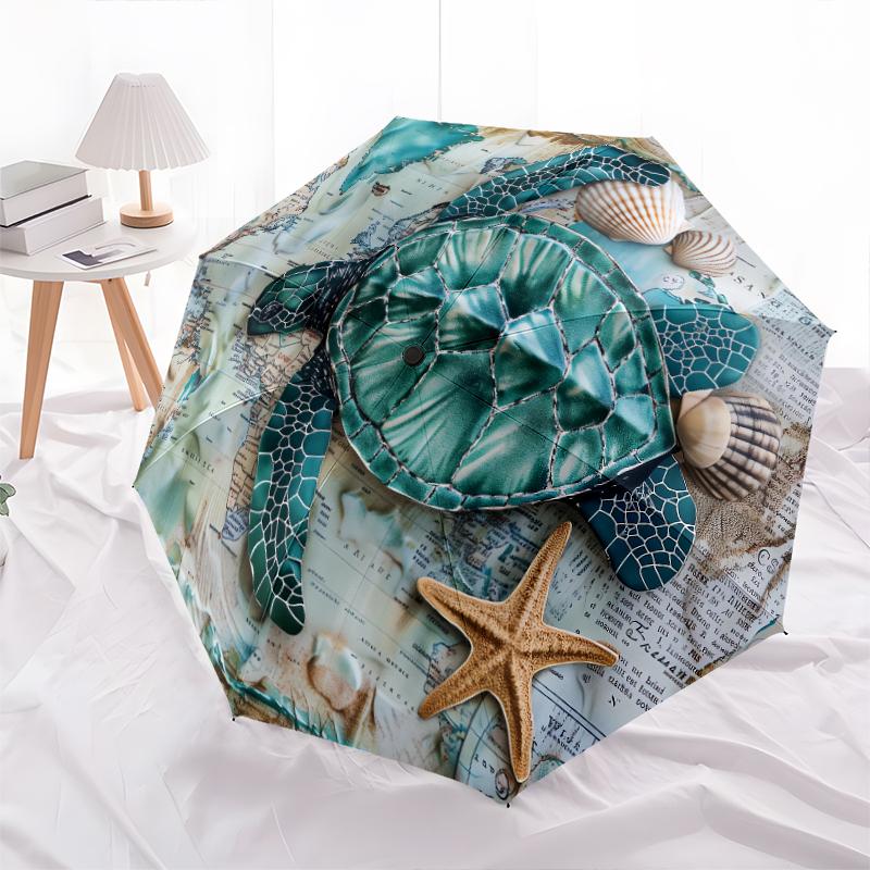 1 PC Automatic Folding Umbrella - Retro turtle Pattern, Portable & Foldable Design with 8 Ribs, Christmas Birthday Gifts