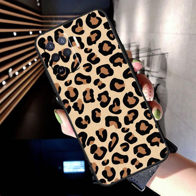 Tan Leopard Case For Oppo A78 A98 A18 A38 A58 A60 A80 A40 A77 A57 A17 A74 A54 A94 A96 A76 A16 A15 A5 Pro