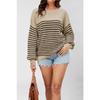 Autumn and winter new fashion striped color matching knitted sweater long sleeve crew neck large size sweater women's clothing