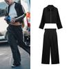 Spring New Women's Clothing Stripes Lapel Long Sleeves Outwear 1165332 High Waist Loose Casual Pants 1165232