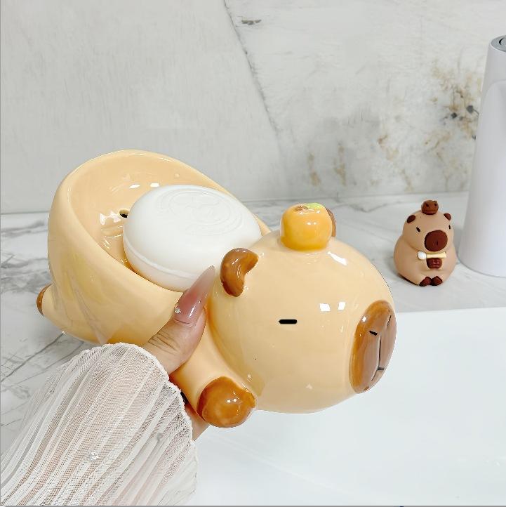Capibala soap box drain rack bathroom household ceramic cute no water accumulation cartoon soap dish bathroom accessories