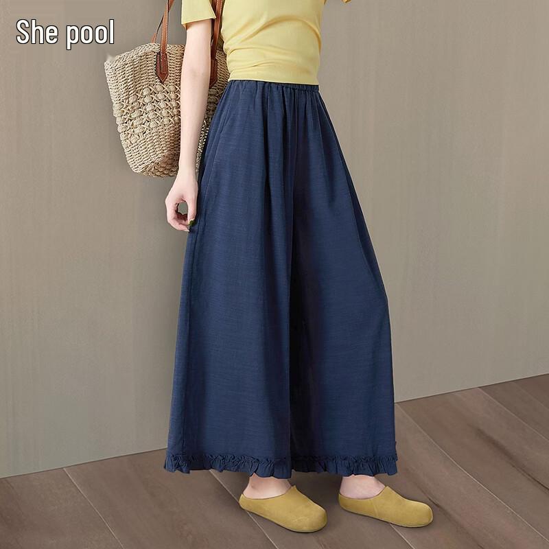 Women s Ruffle Trim Loose Wide-Leg Cropped Pants M