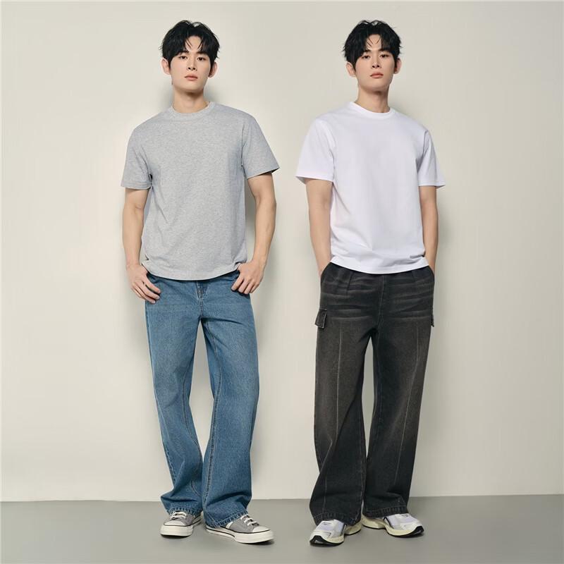 Giordano Men's Korean Style Solid Round Neck Short Sleeve T-Shirt