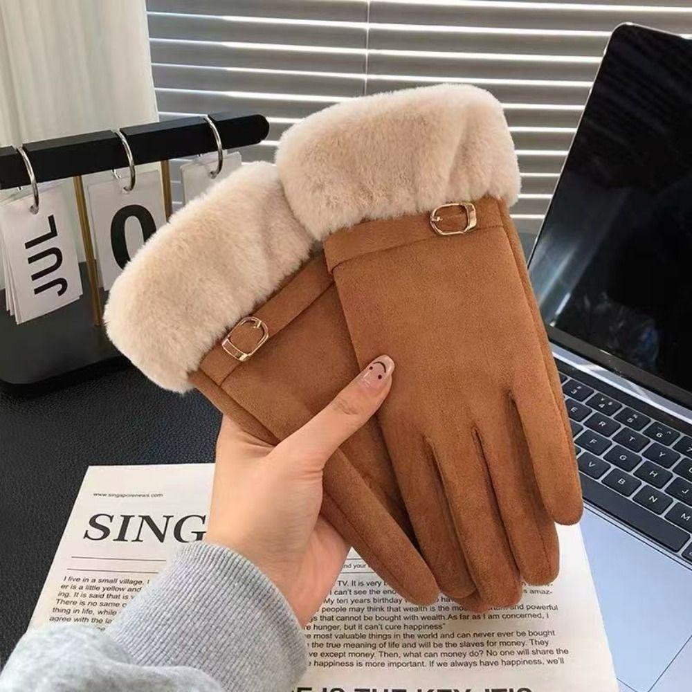 Soft Suede Gloves Windproof Women Winter Gloves Thicked Full Fingers Mittens  Autumn/Winter