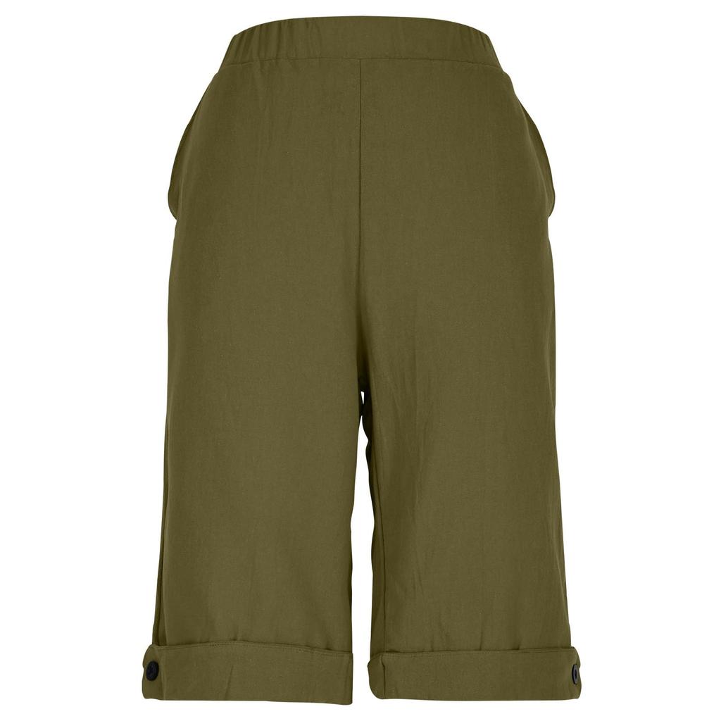 Women's Summer Fashion Color Elastic Waist Cotton Linen Five Quarter Pants Casual Loose Rolled Edge Pocket Shorts