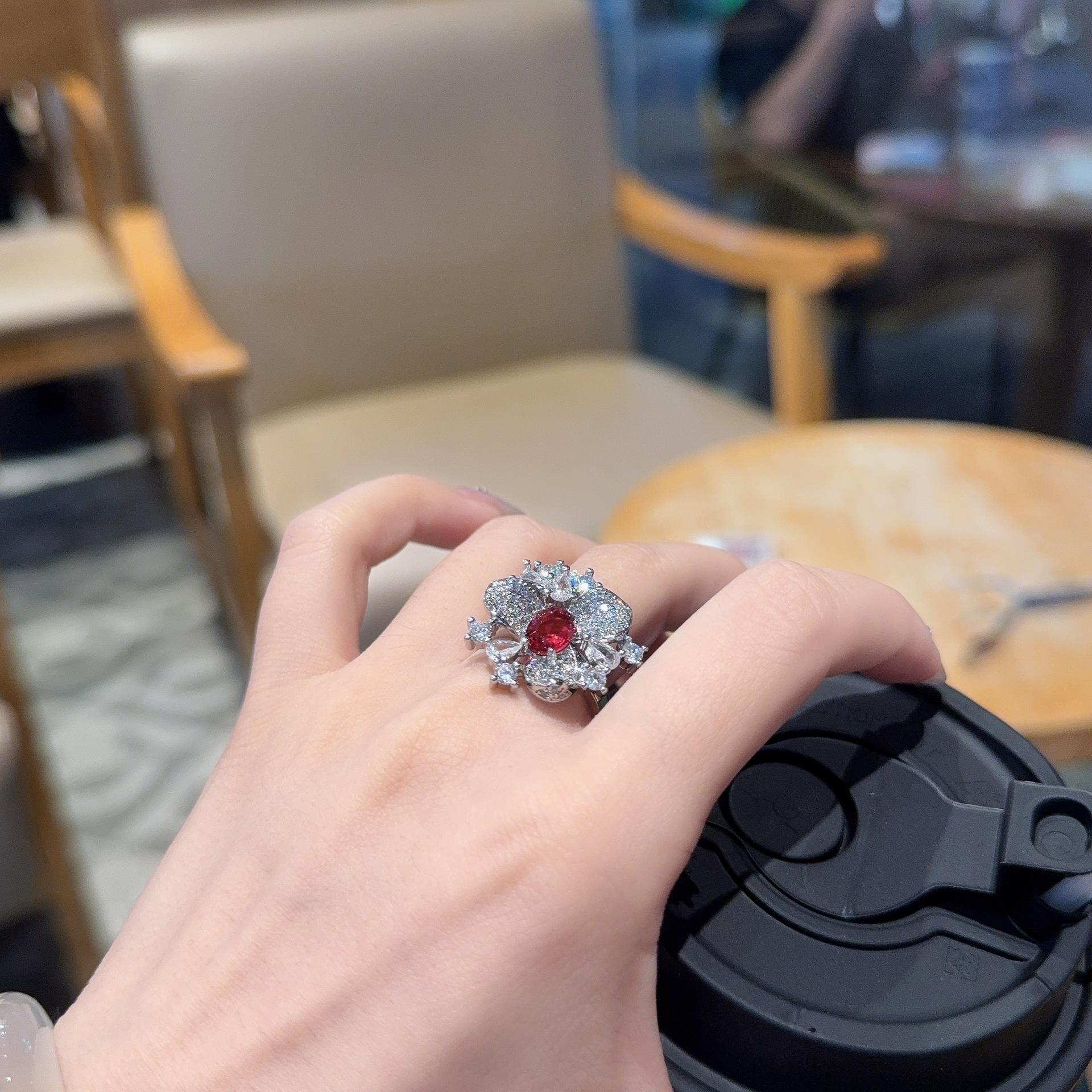 

Блестящее кольцо-цветок женское микро-паве циркон премиальное чувство открытое кольцо элегантное кольцо на указательный палец женское Opening adjustable