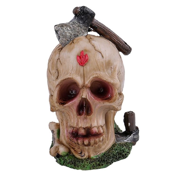 Festival Halloween Resins Skull with Axes Rose Flame Feature Figurine Collectible Ornament for Party and Home Setting