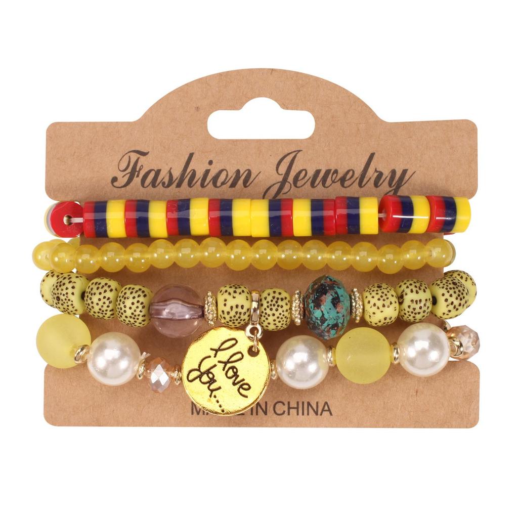 European & American Bohemian Beaded Multi-layer Bracelet with 'I LOVE YOU' Pendant