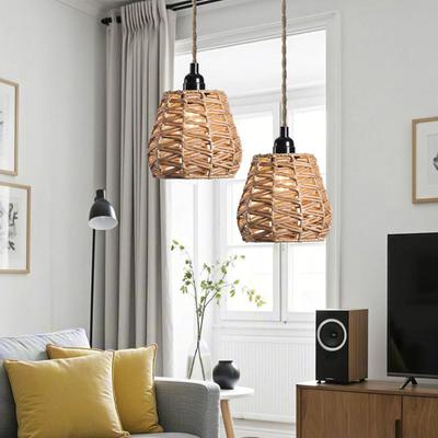 Lampe Pendante Rétro en Rotin Style Japonais