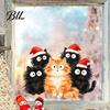 Gift for Cat Lovers Christmas Window Cling, Cartoon Cats Sticker with Santa Hat, Removable DIY Scene Decals PVC Static Glass Decal Holiday Bedroom
