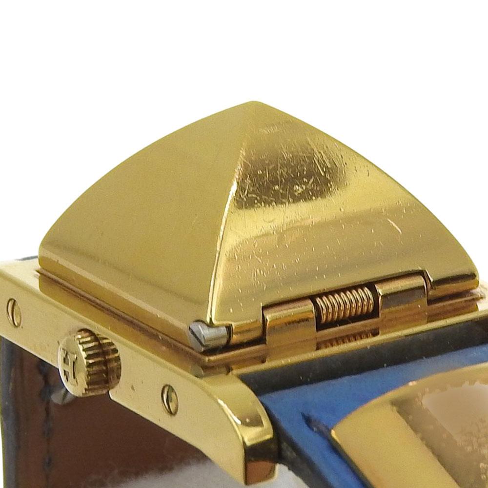 HERMES Medor Watches WhiteDial Plated Gold/leather Quartz Analog display mens Used